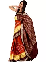Tri-Color Designer Bomkai Saree with Woven Flowers and Rudraksha Border