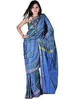 Provincial-Blue Gujarati Patan Patola Sari with Ikat Weave