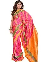 Honeysuckle-Pink Saree from Bangalore with Self Weave and Woven Paisleys on Pallu