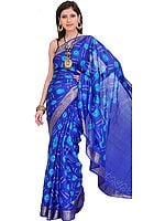 Vibrant Bandhani Tie-Dye Sari from Gujarat with Brocade Border