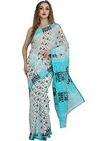 Snow-White Purbasthali Jamdani Saree from Bengal with All-Over Weave