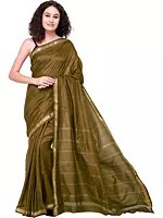 Plain Uppada Handloom Sari from Bangalore with Zari-Woven Border