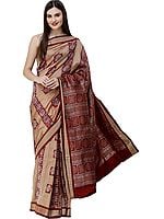Lark Bomkai Handloom Saree from Odisha with Woven Strips and Box Design