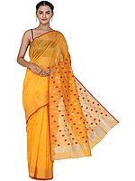 Orange-Pepper Chanderi Saree from Madhya Pradesh with Zari-Woven Border and Bootis