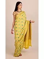 Pure Chiffon Golden-Haze Banarasi Saree (With Unstitched Blouse)| Handloom Zari Woven | Handmade | Made In India