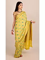 Pure Chiffon Golden-Haze Banarasi Saree with Unstitched Blouse | Handloom Zari Woven