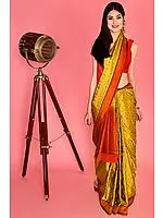 Spicy-Mustard Hand Woven Pure Silk Banarasi Saree
