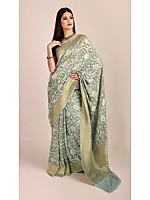 Grey Handloom Pure Chiffon Banarasi Sari with Brocade Weave