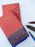 Rouge-Red Georgette Banarasi Saree with Brocaded Floral Motif