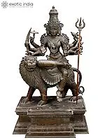 45" Large Eight-Handed Goddess Durga Bronze Statue Seated on Lion – Exquisite Craftsmanship