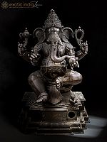 48" Large Sitting Chaturbhujadhari Bhagawan Ganapati In Panchaloha Bronze | Made in Swamimalai, Tamil Nadu