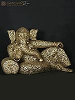 78" Super Large Relaxing Lord Ganesha Made of Brass Leaves