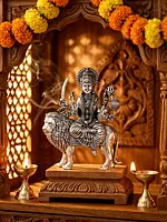 Small Ashtabhujadharini Goddess Durga (Sherawali Maa) | Silver Plated Brass Statue