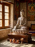 12" Bhumisparsha Buddha | Silver Plated Brass Statue