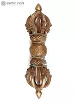 10" Tibetan Buddhist Antiquated Seven-Pronged Vajra in Brass | Handmade