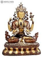 28" Large Size Chenrezig, or the Four-Armed Avalokiteshvara (Tibetan Buddhist Deity) In Brass | Handmade | Made In India