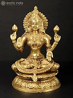 9" Four-Armed Lakshmi Brass Statue in Abhaya-Mudra | Handmade Hindu Goddess Figurine