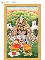 The Birth of Andhaka - Devi Parvati's Playfulness on Mandara Parvat | Superfine Watercolor Painting