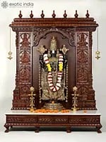73" Super Large Brass Tirupati Balaji (Venkateshvara) with Ashtalakshmi Wood Carved Designer Temple with Marble Base