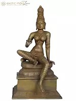 20" Seated Goddess Uma Brass Idol | Handmade Devi Parvati Statues