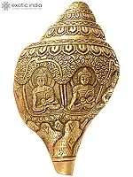 8" Tibetan Buddhist Five Dhyani Buddhas Conch in Brass | Handmade | Made in India