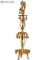 36" Mayur (Peacock) Lamp with Bells and Ghungroos in Brass | Handmade | Made in India