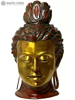 24" Large Buddha Head Brass Idol | Handmade Brass Sculpture