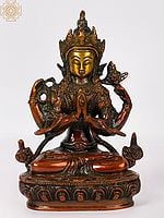 8" Tibetan Buddhist Deity Chenrezig (Shadakshari Avalokiteshvara) In Brass