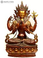 30" Large Size Chenrezig (Shadakshari Avalokiteshvara Tibetan Buddhist Deity) In Brass