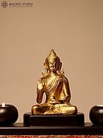 12" Brass Buddha Statue with Wooden Candle Stand