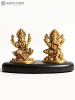 5" Small Blessing Lakshmi Ganesha Statue on Wooden Base