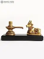 6" Small Shivalinga with Nandi Statue on Wooden Base