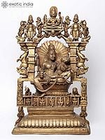 22" Bronze Shiva and Parvati Idol Seated On Throne In The Divine Residence of Kailasa