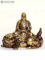 9" Meditating Buddha Statue Seated on Lion | Brass Sculpture