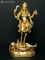 11" Brass Goddess Kali Statue Standing atop Lord Shiva