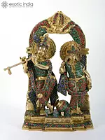 14" Radha Krishna with Milk Pot | Brass with Inlay Work