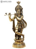 35" Large Size Fluting Krishna In Brass | Handmade | Made In India