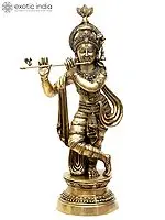 36" Handmade Large Brass Fluting Krishna Statue - Authentic Indian Craftsmanship