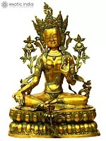 34" Large Size Goddess Green Tara (Tibetan Buddhist Deity) In Brass | Handmade | Made In India