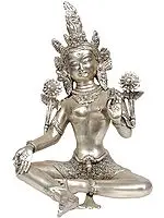 Tibetan Buddhist Savior Goddess Green Tara in Silver Hue