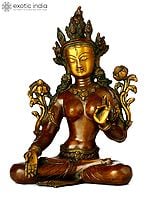 9" Tibetan Buddhist Goddess White Tara in Varada-Mudra (Boon-Granting Gesture) In Brass | Handmade | Made In India