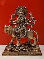 9" Eight-Armed Durga on Her Mount | Handmade Brass Sculpture