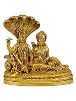 10" Brass Bhagavan Vishnu and Devi Lakshmi Idol Seated on Sheshnag | Handmade | Made in India