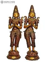 45" A Pair of Namaste Ladies in Welcome (Large Size) In Brass | Handmade | Made In India