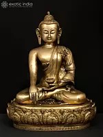 13" Lord Buddha Idol in Earth Touching Gesture in Brass | Handmade Statue | Made in India