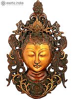 12" Tibetan Buddhist Wall Hanging Tara Mask in Brass | Handmade | Made in India