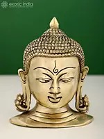 6" Small Brass Buddha Head Wall Hanging Statue
