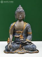 10" Brass Medicine Buddha Idol with Bowl of Medicinal Herbs