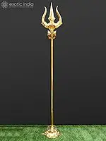 Large Brass Shiva Trishul (Trident) with Stand