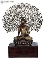 42" Padmasana Buddha Under Lifelike Bodhi Tree In Brass | Handmade | Made In India